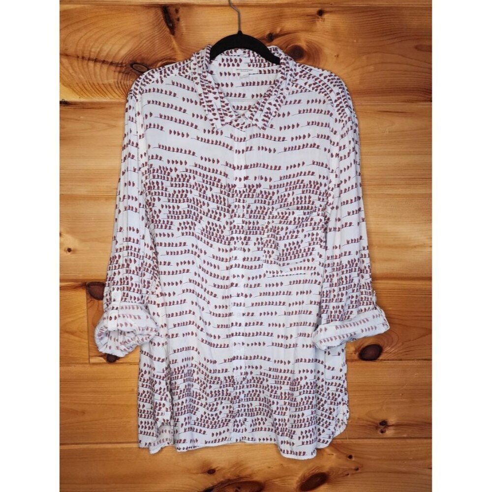 Beach lunch lounge Heart Print Plus Size 3X Ultra Soft Long Sleeve Button Down